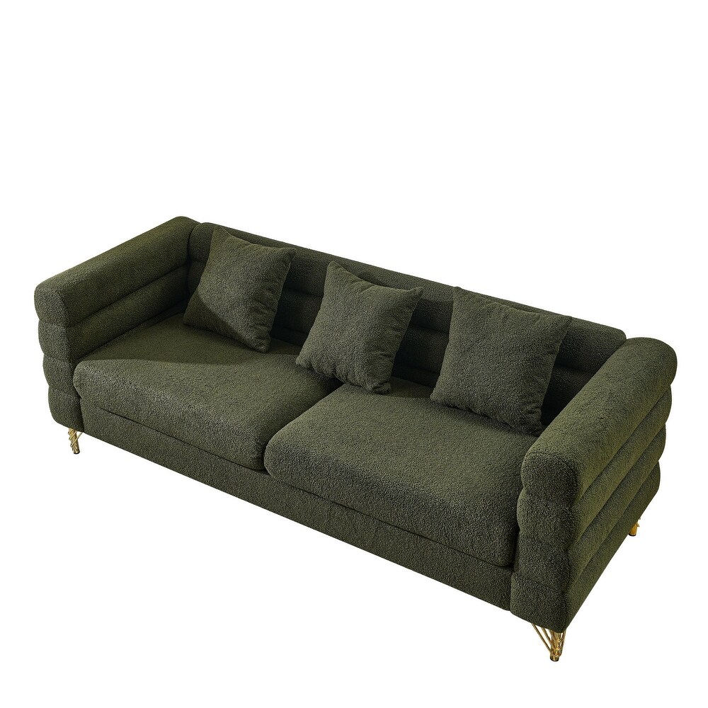 Green Teddy Upholstered Sofa Set with Pillows (2x 3 Seater)