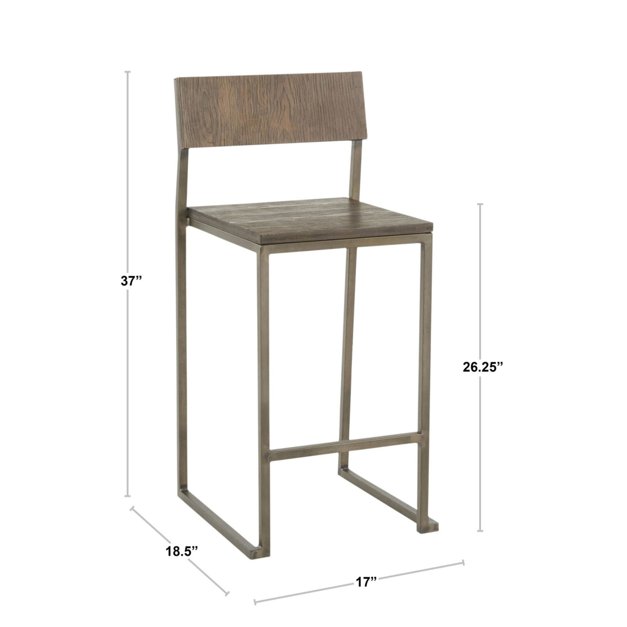 Industrial Fuji Counter Stool In Antique Metal And Espresso Wood-Pressed Grain Bamboo - Set Of 2