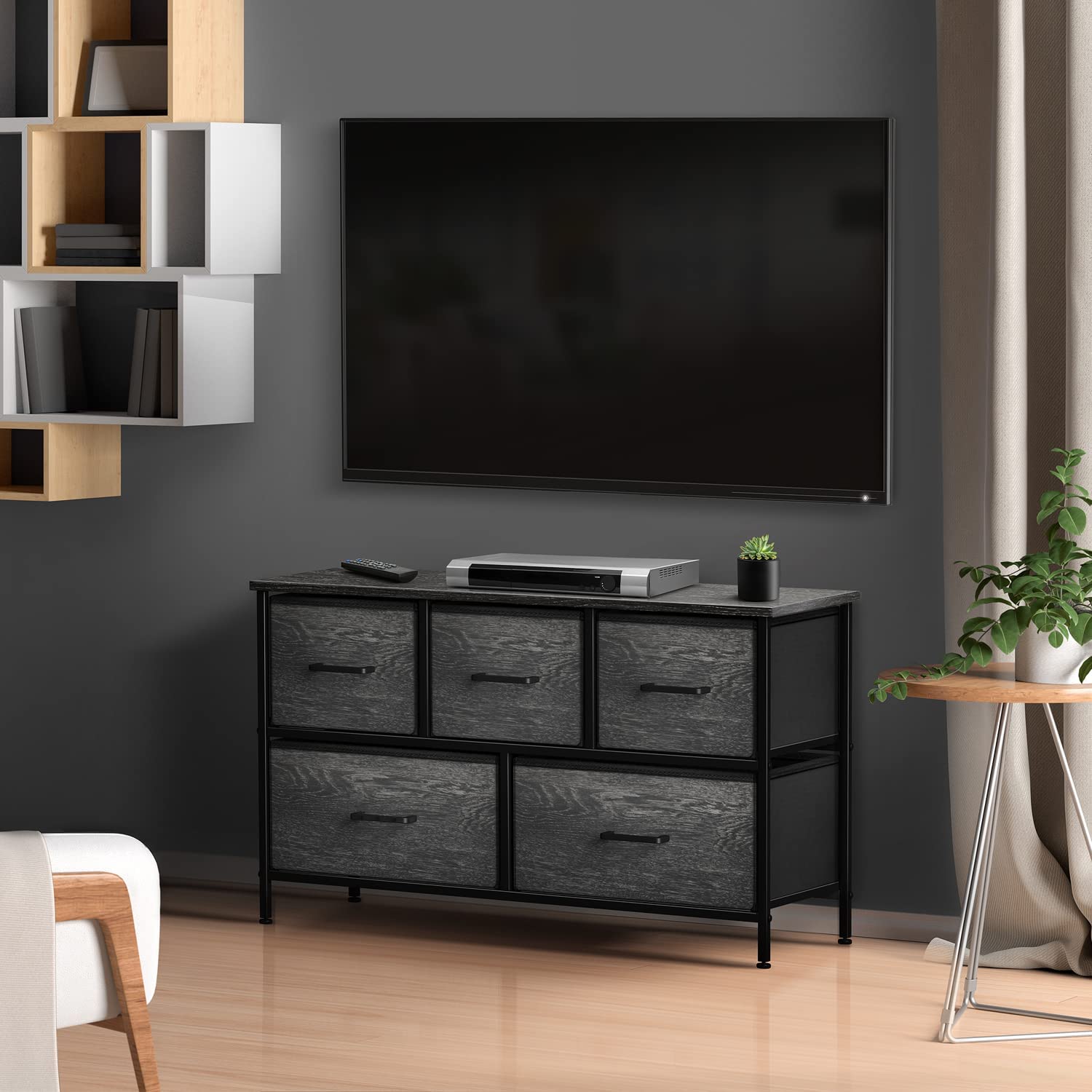 Sorbus TV Stand Dresser - Fabric TV Riser with Drawers - Great for Bedroom & Living Room Storage, Portable Horizontal Chest of Drawers with Cloth Cube Drawers, Wide & Slim Entertainment Center Table