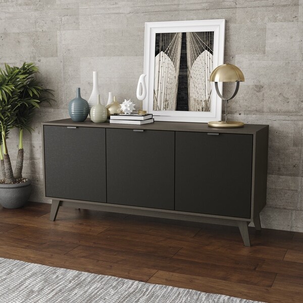 3 Door Sideboard-59 in. Wide in Brown/Black Finish， for Storage- 59 in.W x 28.3 in.H x 17.7 in.D