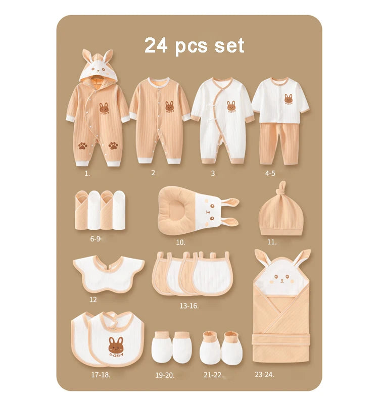 22/24/26 Pieces/0-3Months Newborn Baby Clothing 100% Cotton Kids Clothes Suit Unisex Infant Boys Girls Rabbit Clothing Set