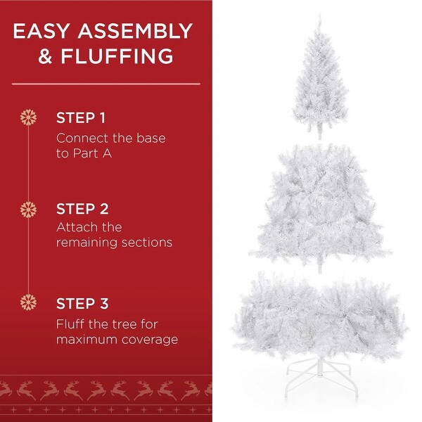 White Artificial Pine Christmas Tree with Tips，Foldable Metal Base