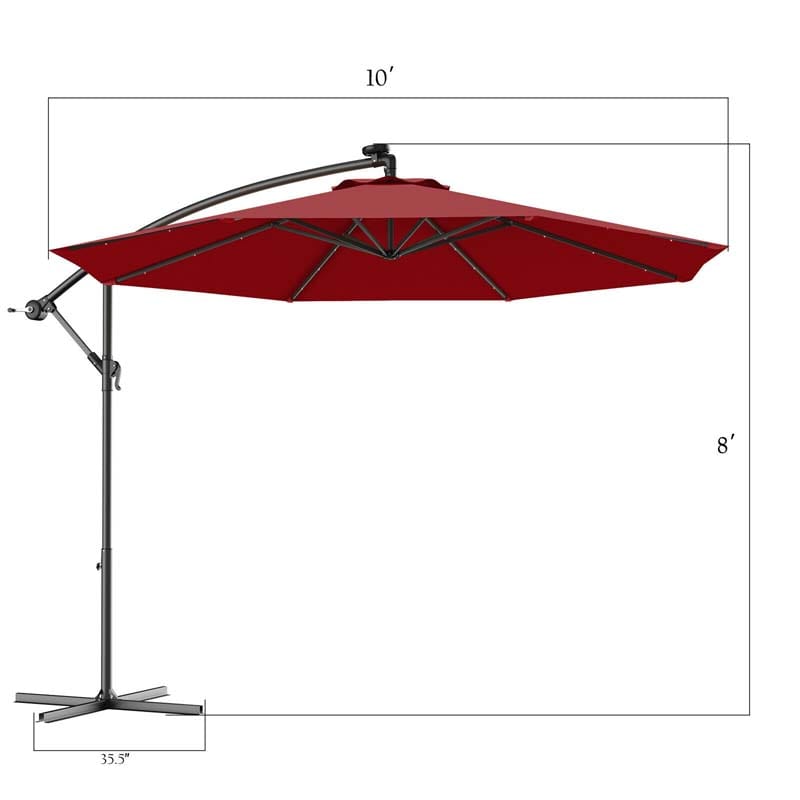 10 FT Offset Patio Umbrella with Solar LED Lights & Cross Base, Large Outdoor Cantilever Umbrella for Sun Rain