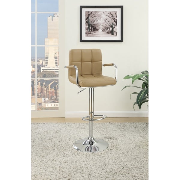 Arm Chair Style Bar Stool With Gas Lift Brown And Silver Set of 2 - 44 H x 22 W x 18 L Inches