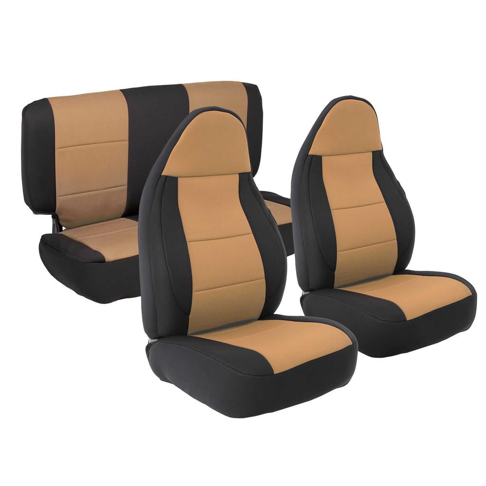 Smittybilt Neoprene Front and Rear Seat Cover Kit (Black/Tan) - 471225 1997 Jeep Wrangler