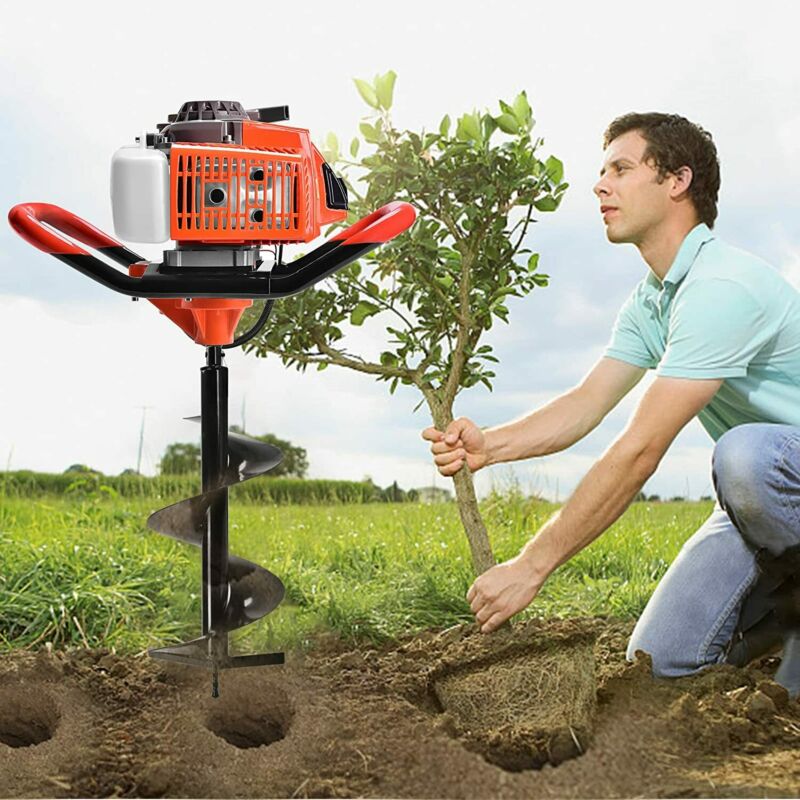 EAYSG 72CC Auger Post Hole Digger, 3KW 2 Stroke Post Hole Auger Gas Powered with 3 Auger Drill Bits(4