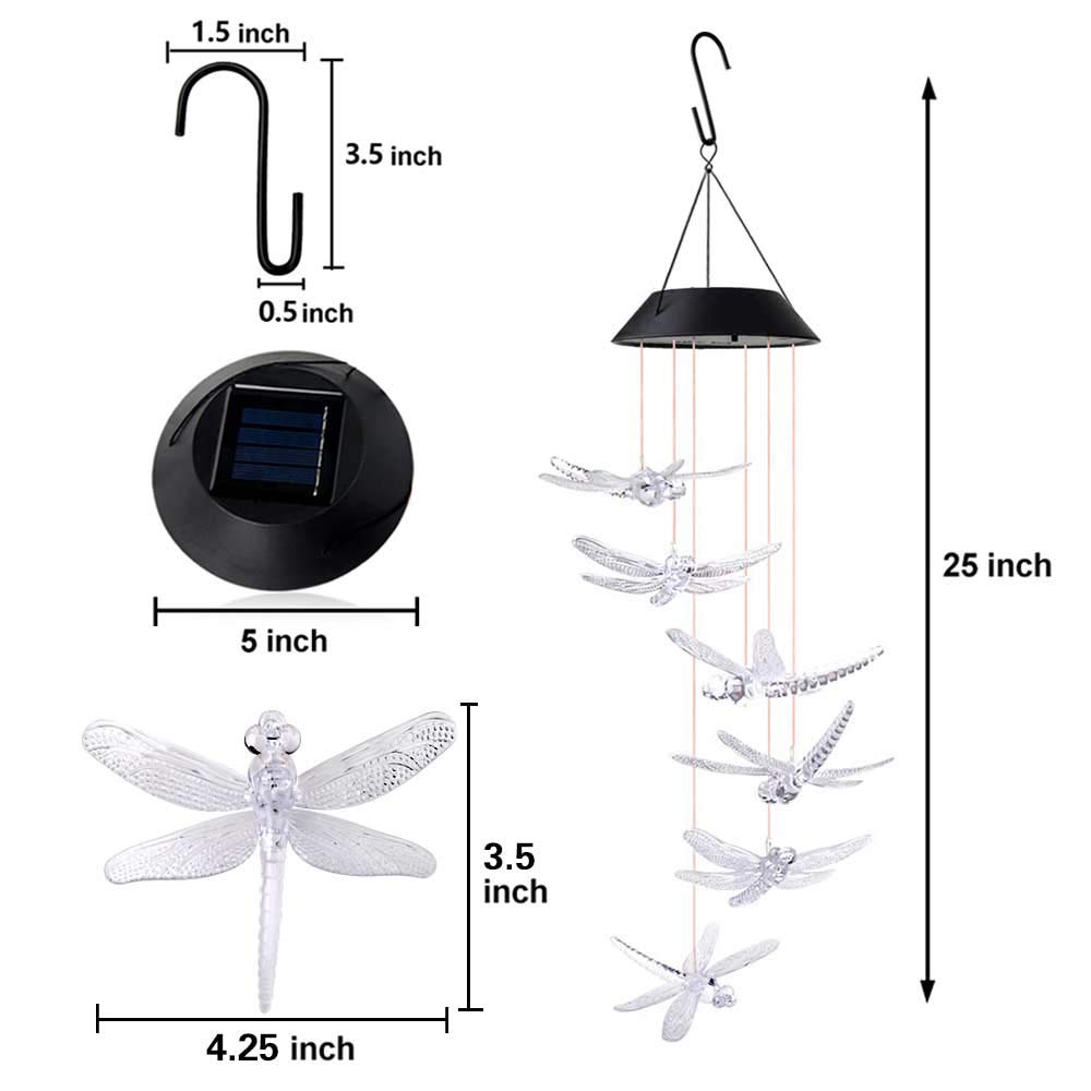 Wind Chime，solar lights chimes，Dragonfly wind chimes led/solar Dragonfly wind chime Outdoor decor，yard decorations solar light mobile，memorial wind chimes，(gifts for mom，birthday gifts for mom)