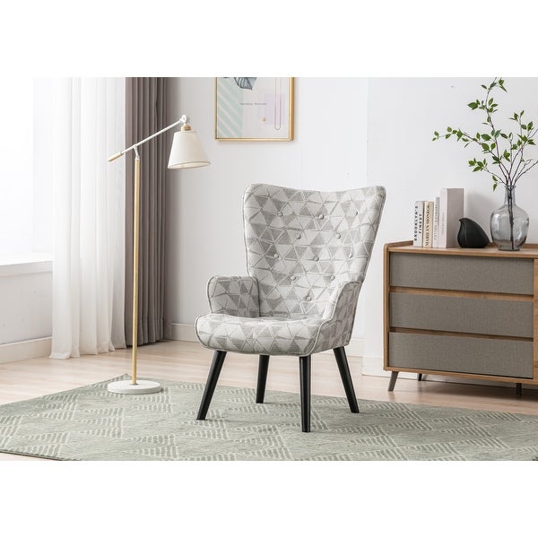 Modern Leisure Chair Accent Chair Tufted Wingback Vanity Chair with Solid Wood Legs