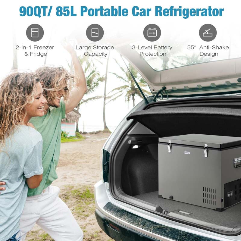 90 Quart Portable Car Refrigerator Fridge Cooler Chest Freezer with DC & AC Adapter