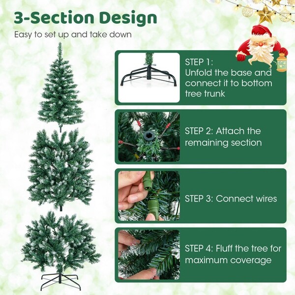 6 Feet PreLit Artificial Christmas Tree with 618 Snowy Branch Tips