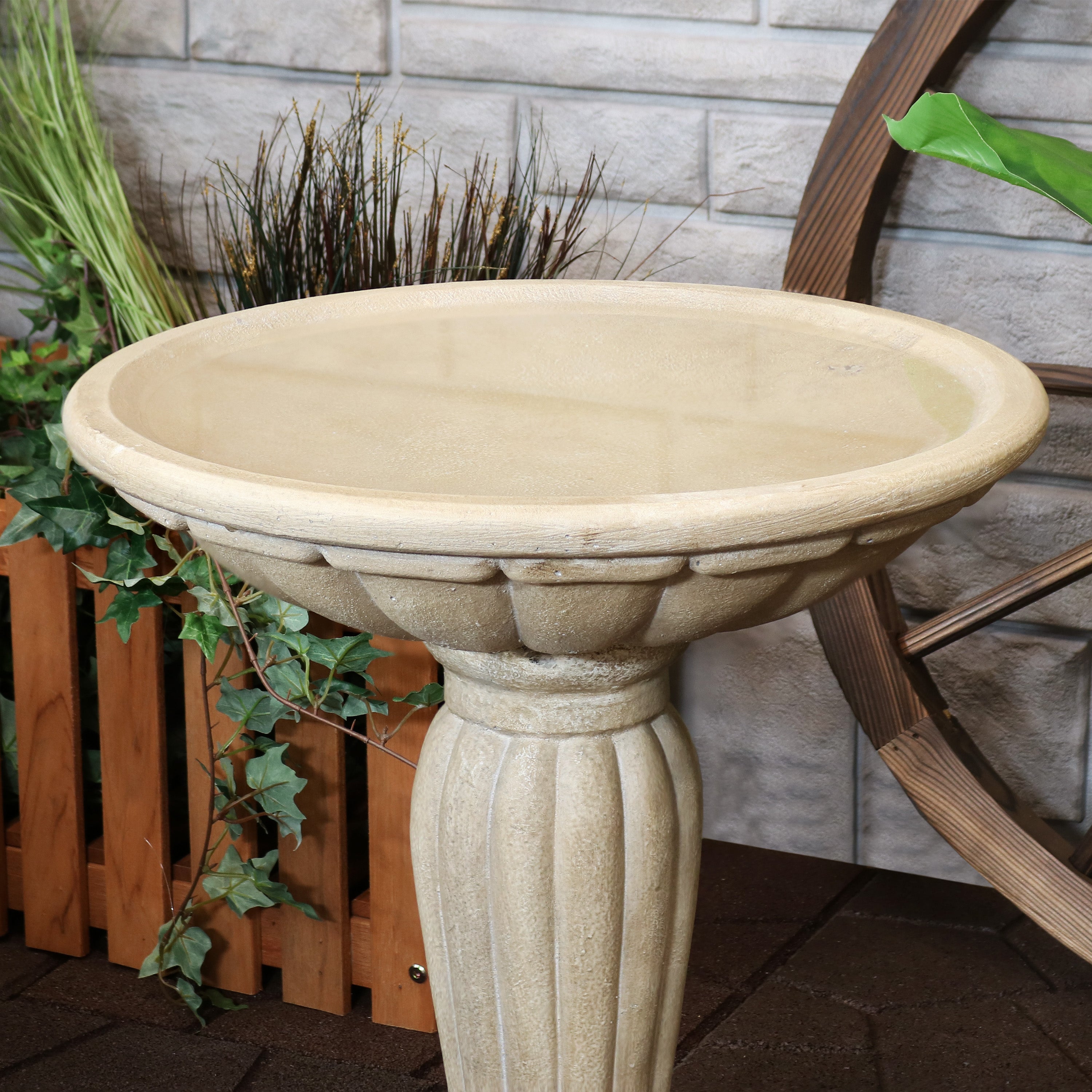 Sunnydaze Outdoor Glass Fiber Reinforced Concrete Patio Garden Grecian Column Style Bird Bath - 20" - White