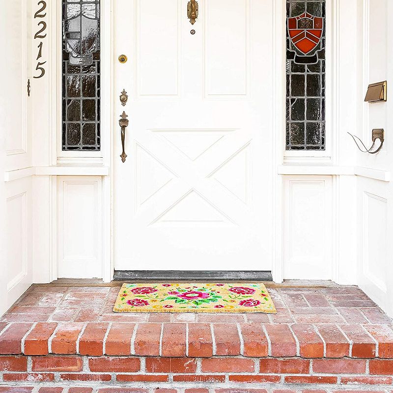 Natural Coir Doormat， Flower Welcome Mat (30 x 17 In)