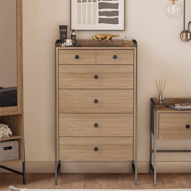 Bushwick Tall 5 Drawer Dresser Natural Novogratz