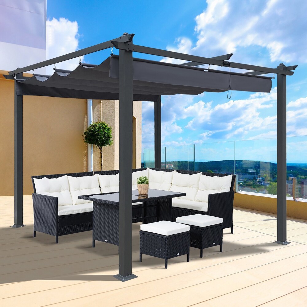 10x10 Ft Outdoor Patio Retractable Pergola With Canopy Sunshelter Pergola for Gardens Terraces Backyard  Gray