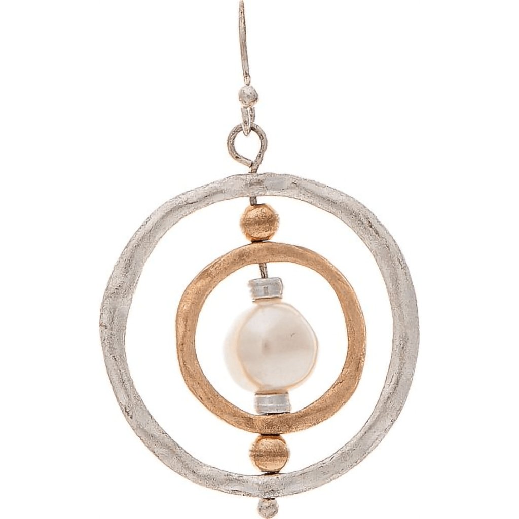 Rain  Two Tone Pearl Center Orbit Earrings