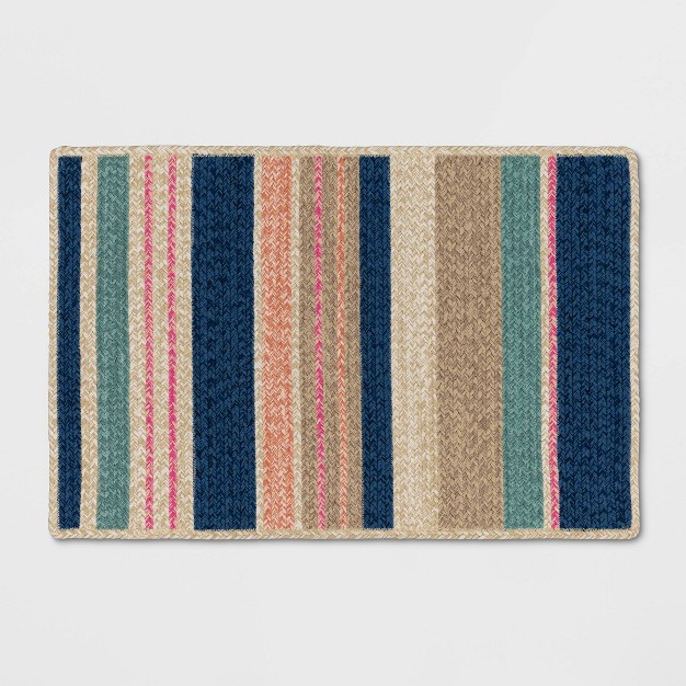 Striped Rectangular Braided Outdoor Rug