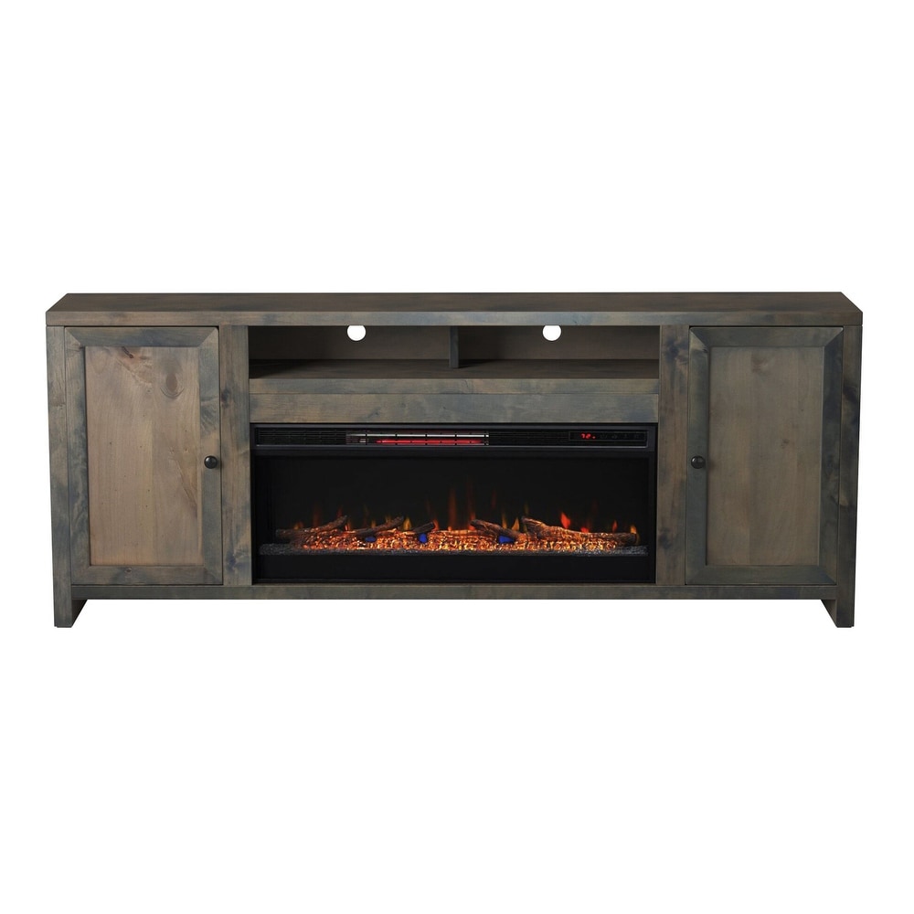 Bridgevine Home 84 in. No Assembly Required Barnwood Finish Solid Wood Fireplace TV stand