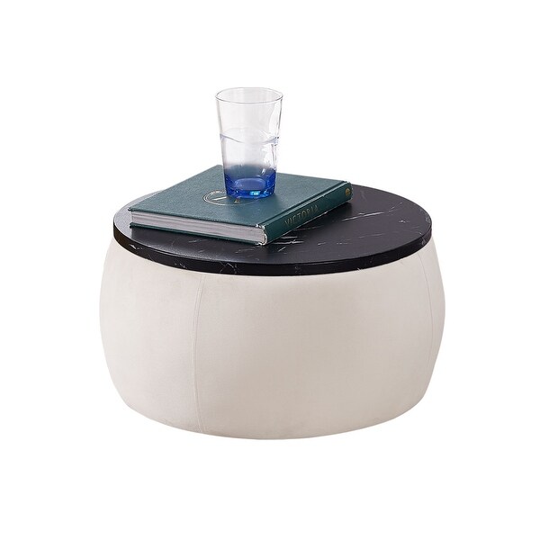 Round Coffee Table Storage Ottoman with Wooden Lid