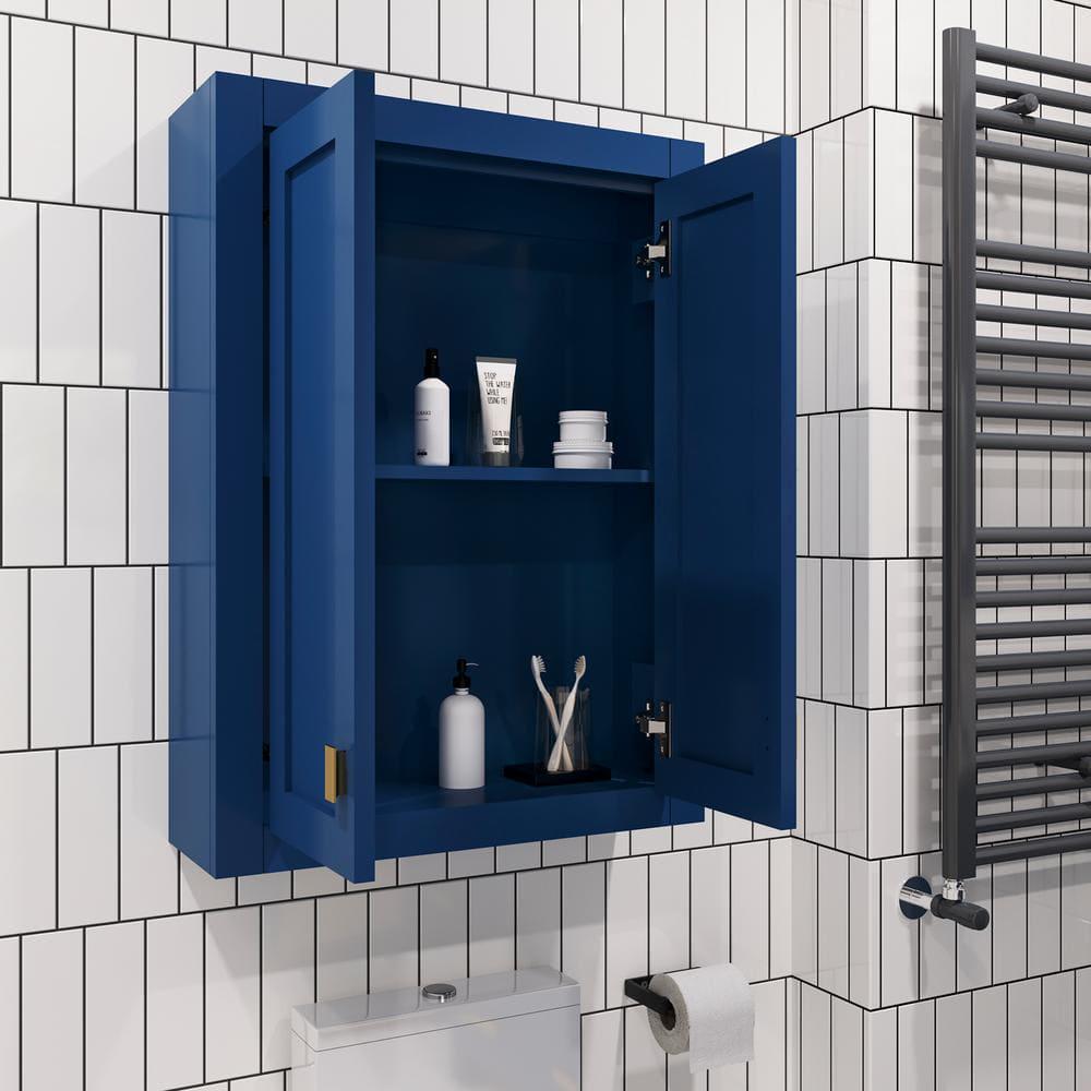 Water Creation Madison 24 in W x 33 in H x 8 in D Monarch Blue Bathroom Storage Wall Cabinet