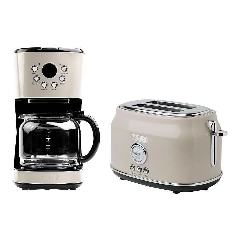 Haden Retro Style 12 Cup Programmable Coffee Maker with 2 Slice Toaster， Beige