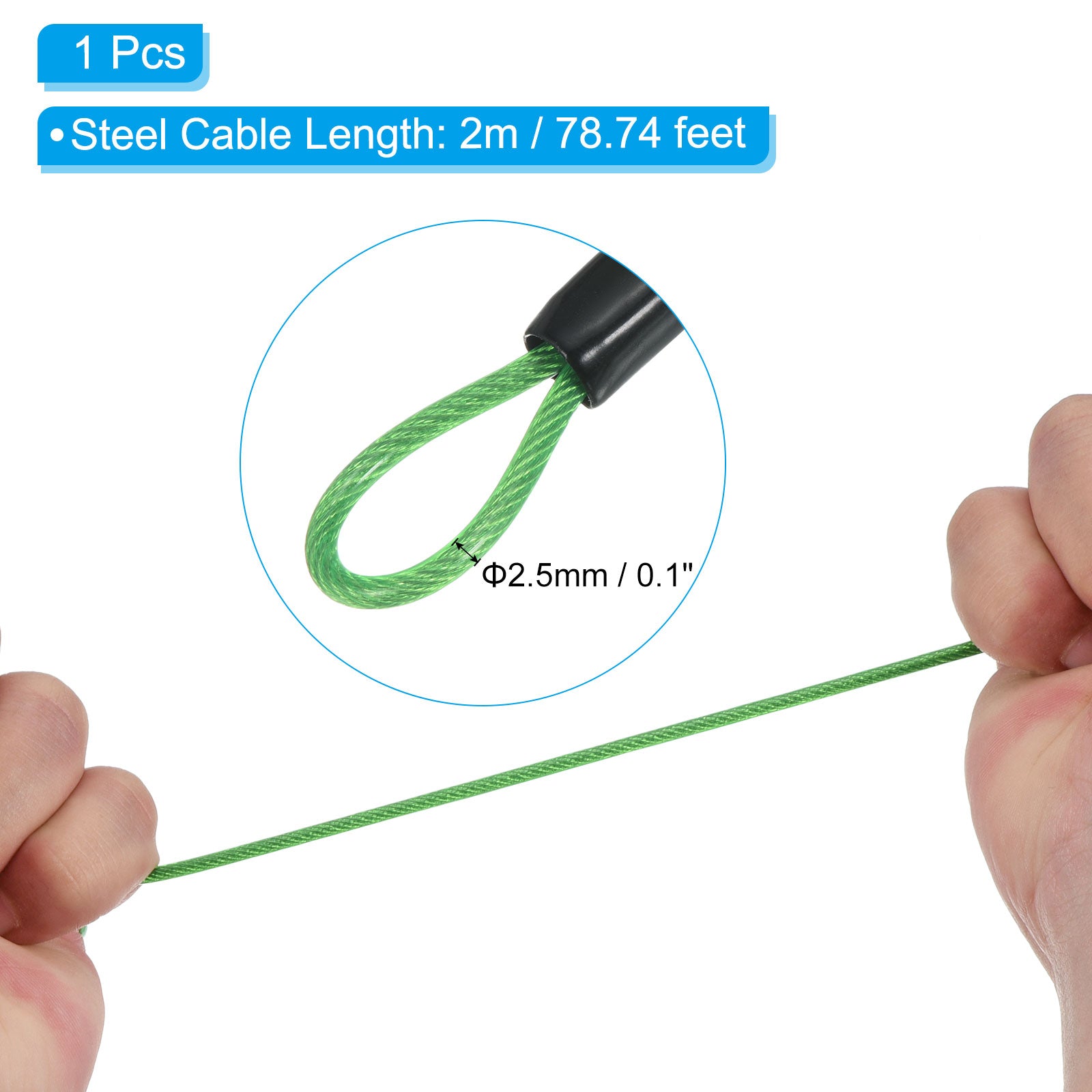 3 Digit Combination Padlock 6.5Ft Security Cable Bike Chain Lock， Green 1 Set