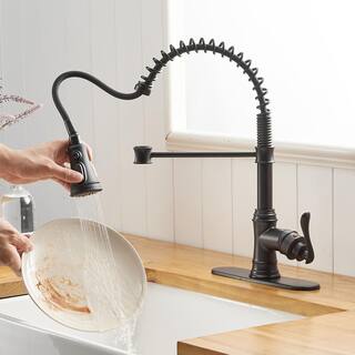 BWE Single-Handle Pull-Down Sprayer 3 Spray High Arc Kitchen Faucet With Deck Plate in Matte Black A-94553-Black