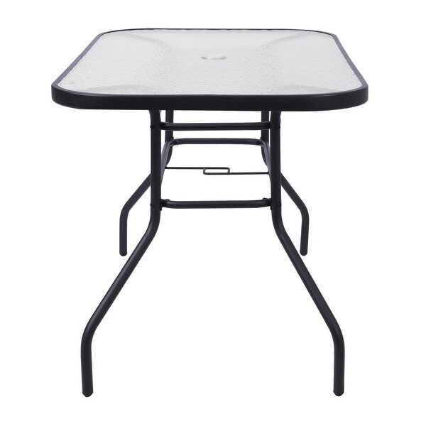 Commercial Tempered Glass and Steel Patio Table with Umbrella Hole