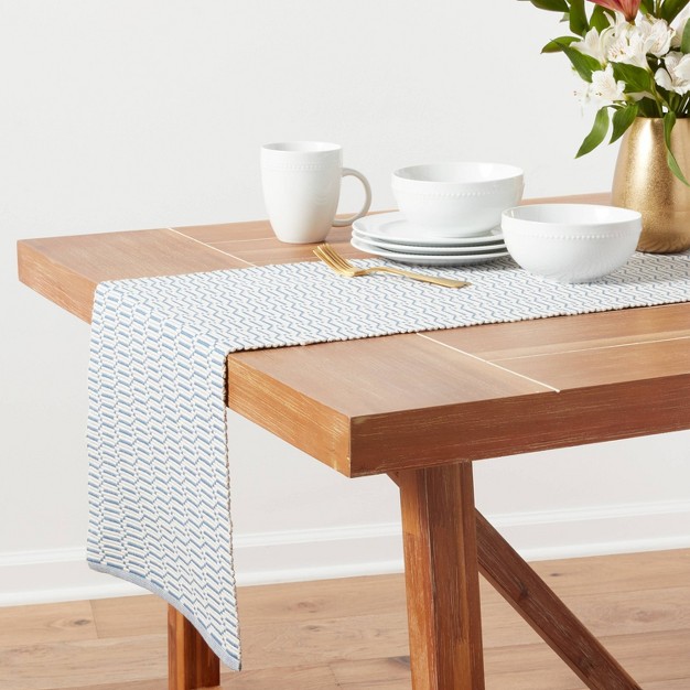 Cotton Modern Ribbed Table Runner Blue