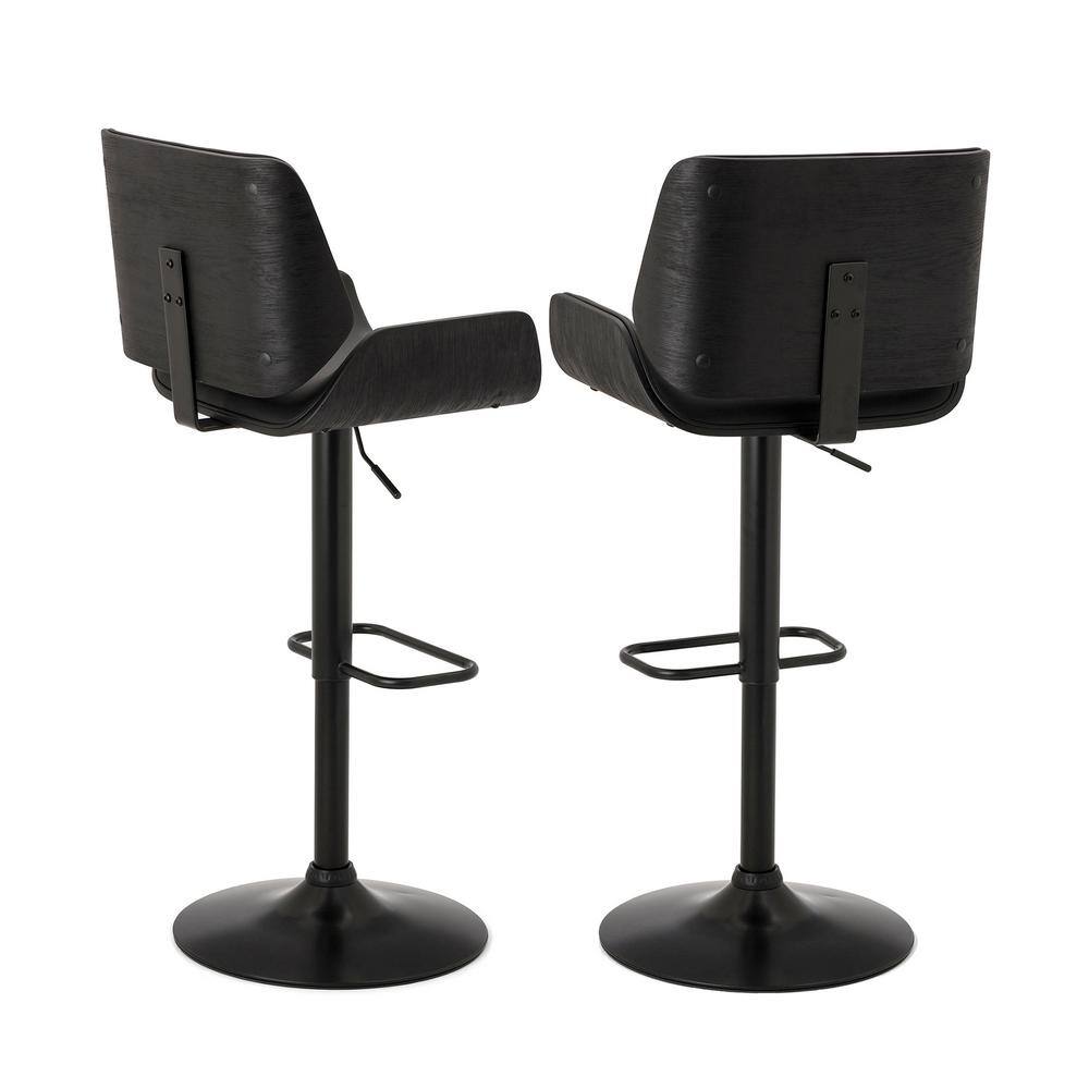 Glitzhome Mid-century Black Modern Adjustable Height Swivel Bar Stool (Set of 2) 2000900007