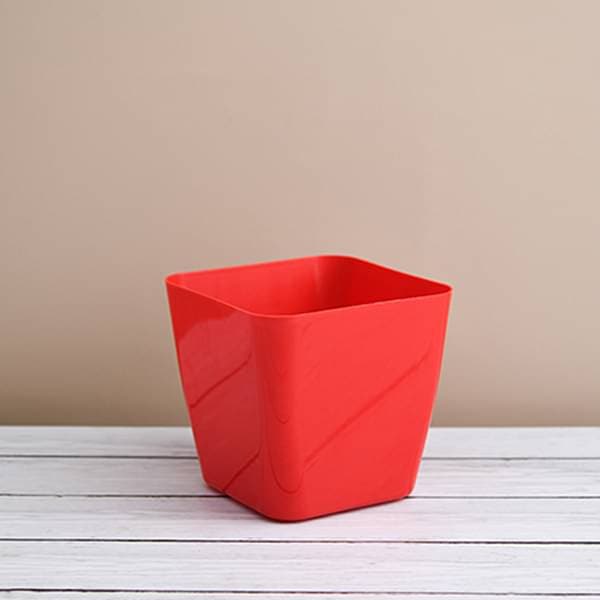 5.5 inch (14 cm) Square Plastic Planter with Rounded Edges (Red) (set of 6)