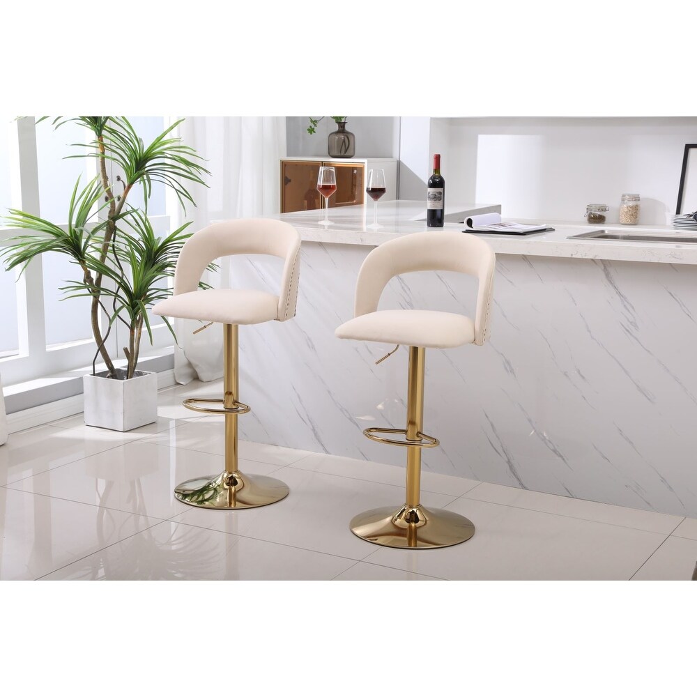 Swivel Velvet Bar Stool Counter Height Adjustable Set of 2