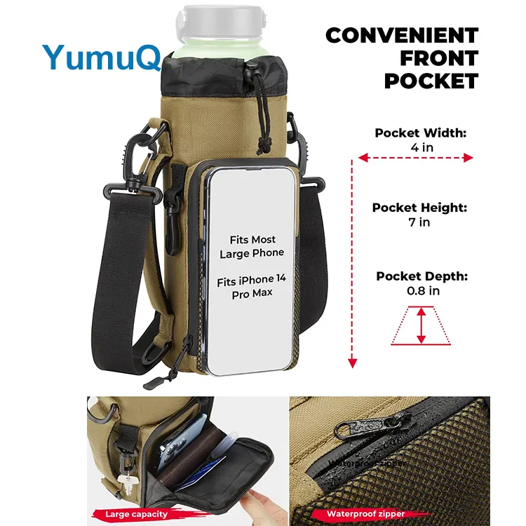 YumuQ 32 / 40 / 64 oz Water Bottle Carrier Phone  Holder Bag With Adjustable Shoulder For Hiking Camping Fishing