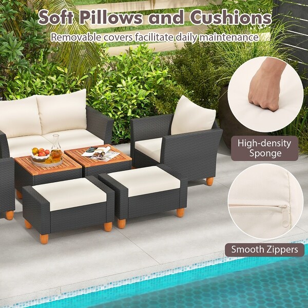 Gymax 7 PCS Patio Furniture Set w/ Loveseat Armchairs Ottomans and