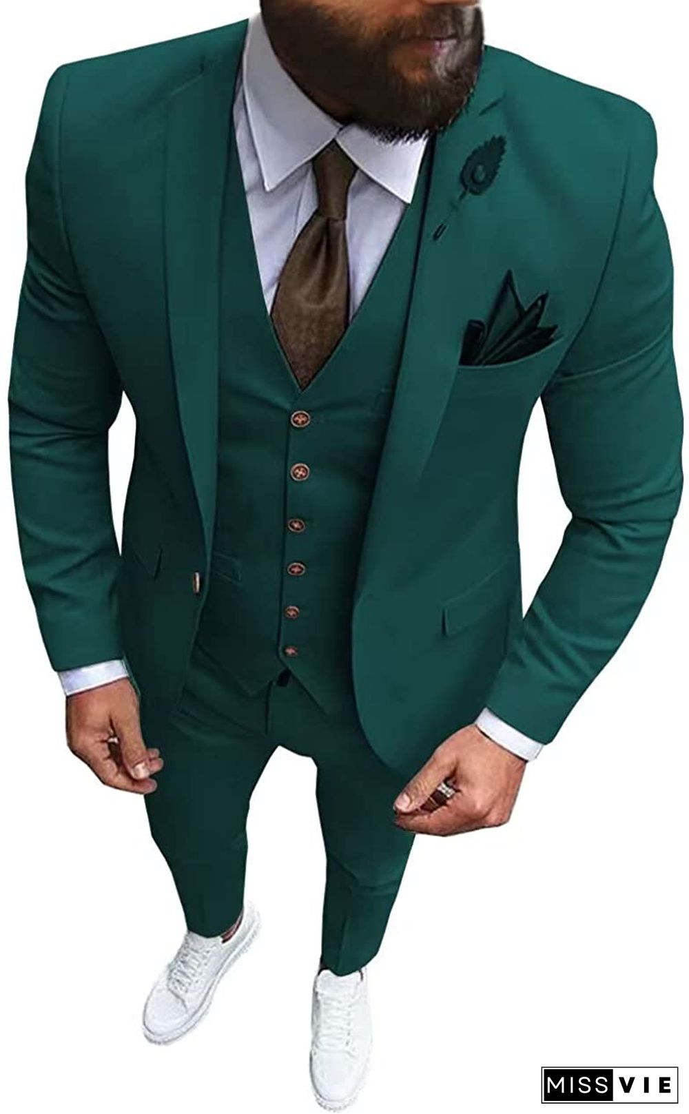 Fashion 3 Pieces Mens Suit Flat Notch Lapel Tuxedos (Blazer+vest+Pants)