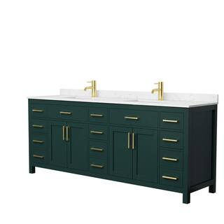 Wyndham Collection Beckett 84 in. W x 22 in. D x 35 in. H Double Sink Bathroom Vanity in Green with Carrara Cultured Marble Top WCG242484DGDCCUNSMXX