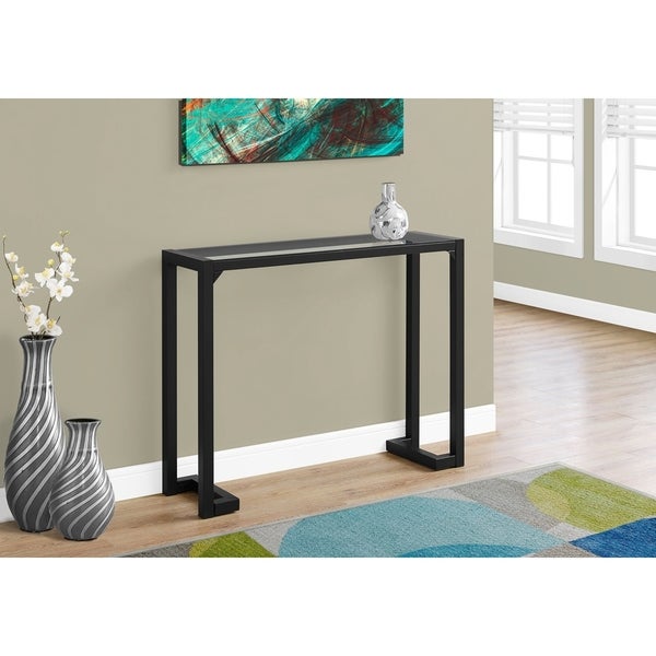 Accent Table， Console， Entryway， Narrow， Sofa， Living Room， Bedroom， Metal， Tempered Glass， Clear， Contemporary， Modern