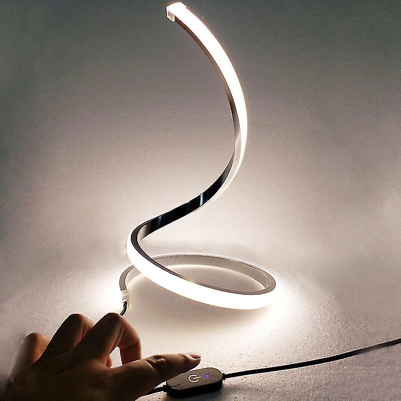 Spiral Modern Desk Lamp (silver)， Stepless Dimming Bedside Lamp， 3 Color Warm Bedside Lamp， Bedroom Living Room Office Home Curved Art Deco Desk Lamp