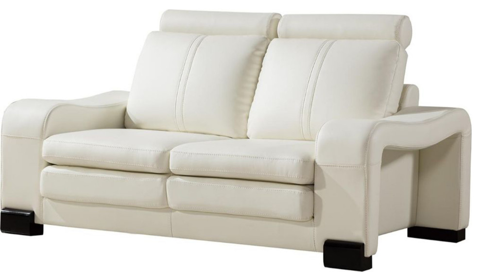 Benzara BM194468 Faux Leather Upholstered Wooden Loveseat and Ottoman Set  White   Contemporary   Loveseats   by Uber Bazaar  Houzz