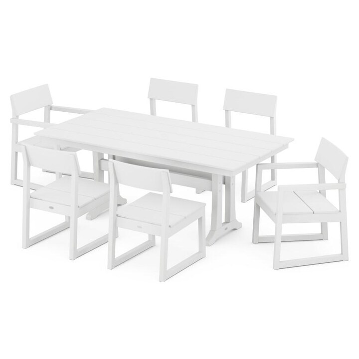 POLYWOOD EDGE 7-Piece Farmhouse Trestle Dining Set in White