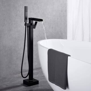 Nestfair Single-Handle Floor Mount Roman Tub Faucet with Hand Shower in Matte Black SX-MS512B