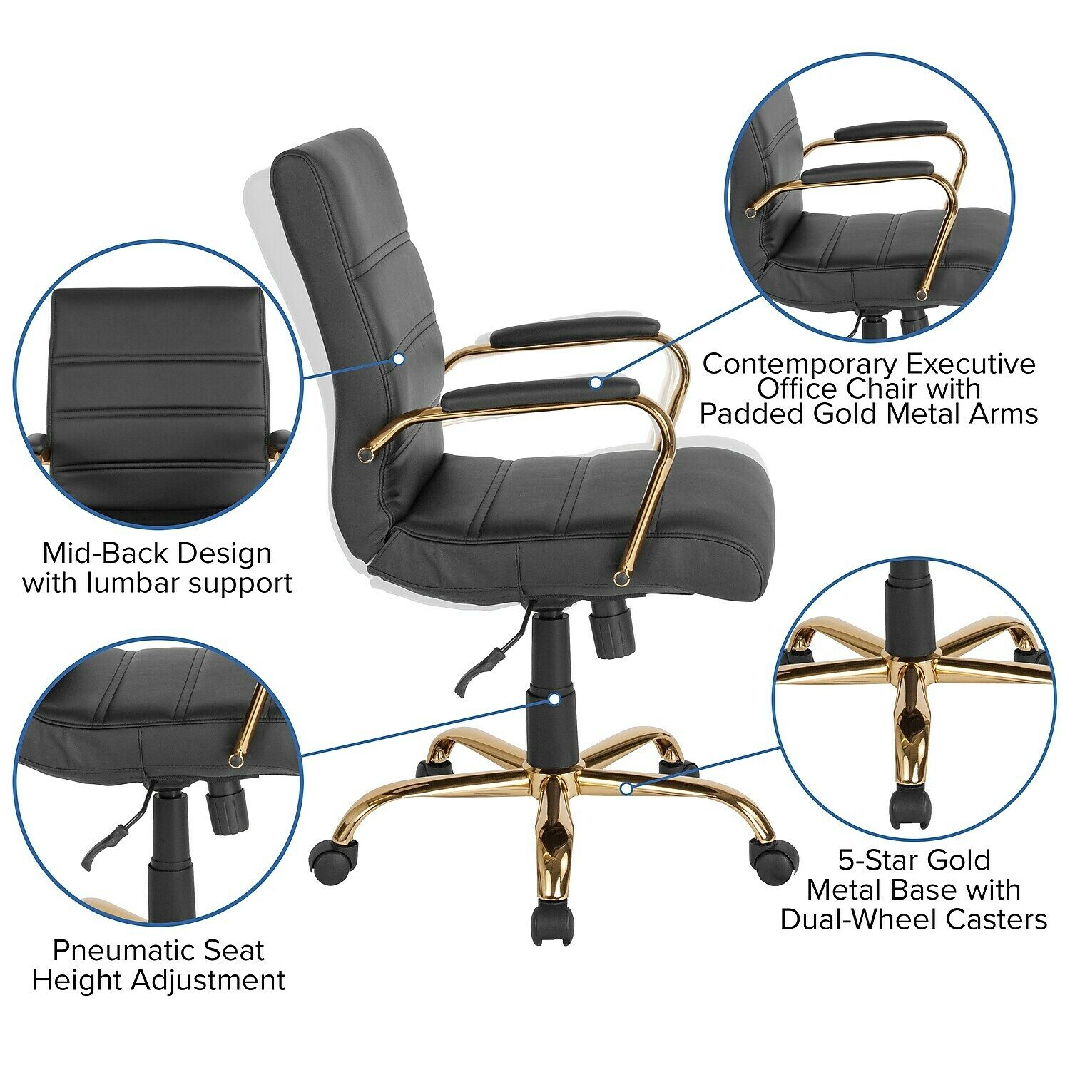 Flash Furniture Black Leather/Gold Frame Office/Desk Chair