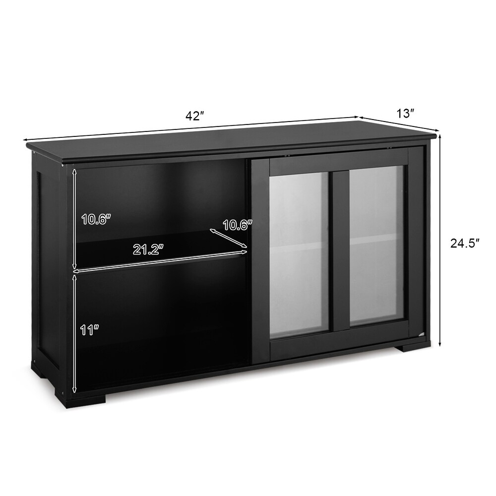 Wooden Buffet Cupboard Kitchen Storage Sideboard Sliding Door Black