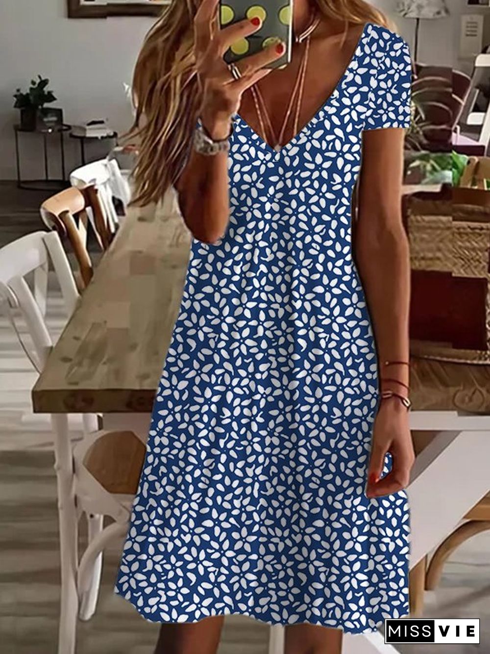 Floral V Neck Casual Dresses