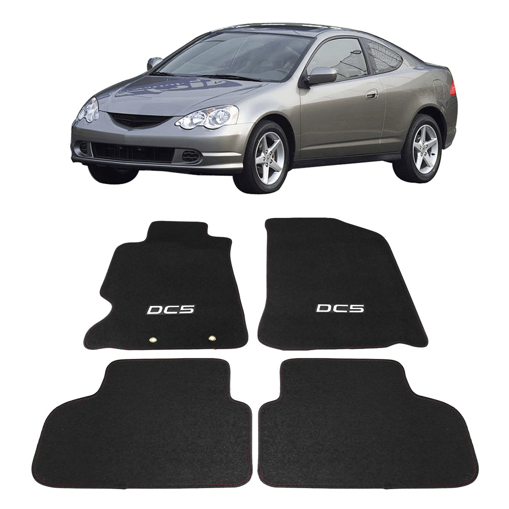 Ikon Motorsports Compatible with 02-06 Acura RSX DC5 Logo OE Factory Style Black Nylon Carpet Car Floor Mats Front Rear Black