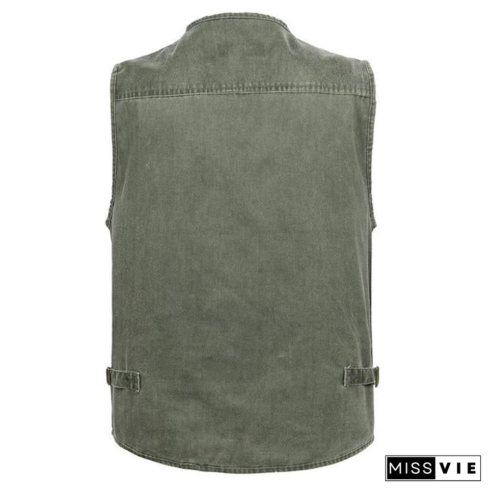 Casual Summer Big Size Cotton Sleeveless Vest With Many 16 Pockets Men Multi Pocket Photograph Waistcoat