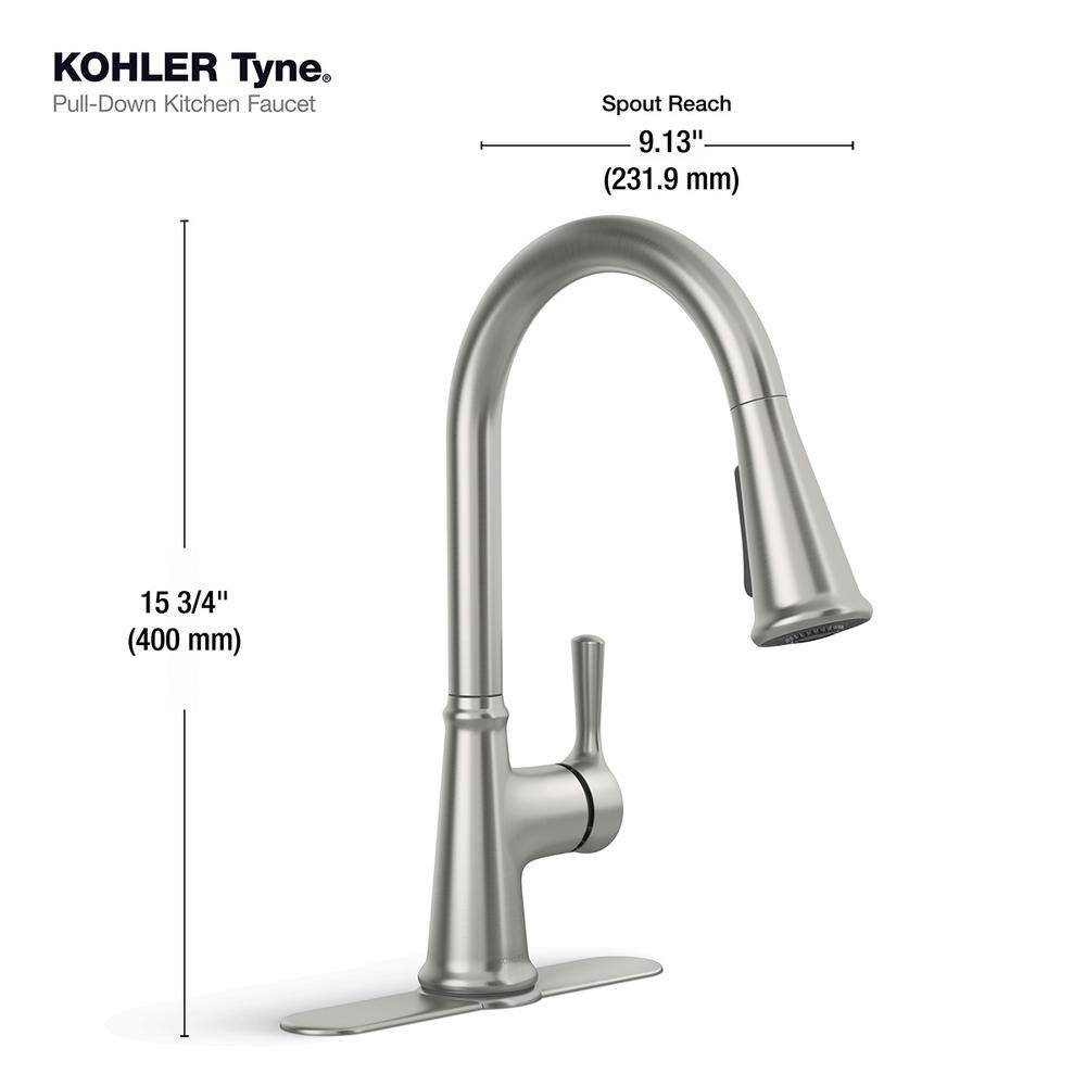 KOHLER Tyne Single-Handle Pull-Down Sprayer Kitchen Faucet in Vibrant Stainless K-R21415-VS