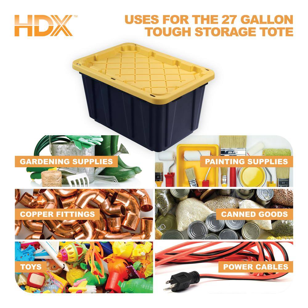 HDX 27 Gal. Tough Storage Tote in Black with Yellow Lid HDX27GONLINE(5)