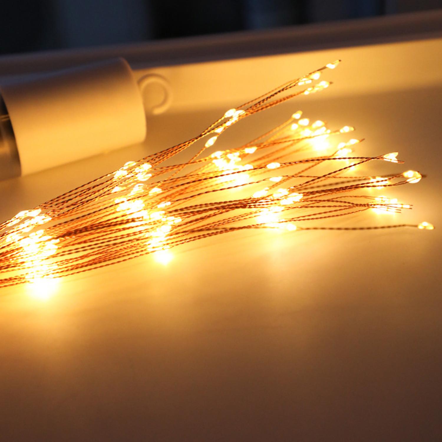 200leds Warm White Fairy Lights Fireworks Shaped Decorative Hanging String Lights 8 Lights Modes Copper Wire Lights Bulbs Waterproof Garden Backyard L