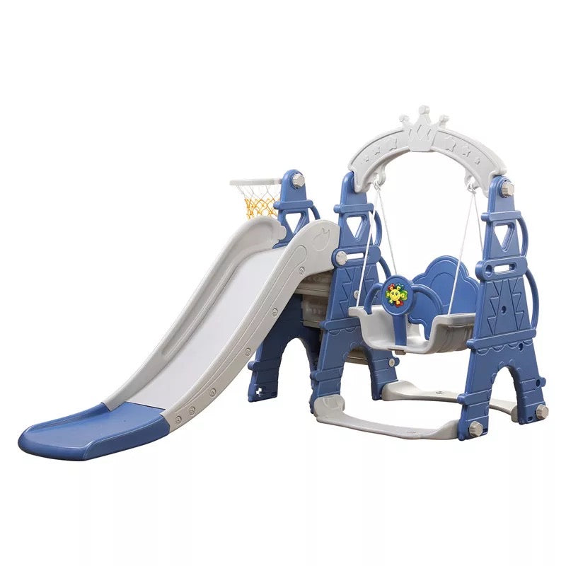 IMP Indoor kids 4 in 1 function Slide, baby swing. Toys for toddlers indoor slide, basketball, swing and music. Plastic playground slide for toddler. Toddler climber indoor playhouse. Playset