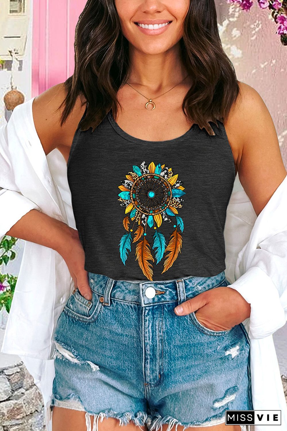 Sunflower Dreamcatcher Graphic Tank Top